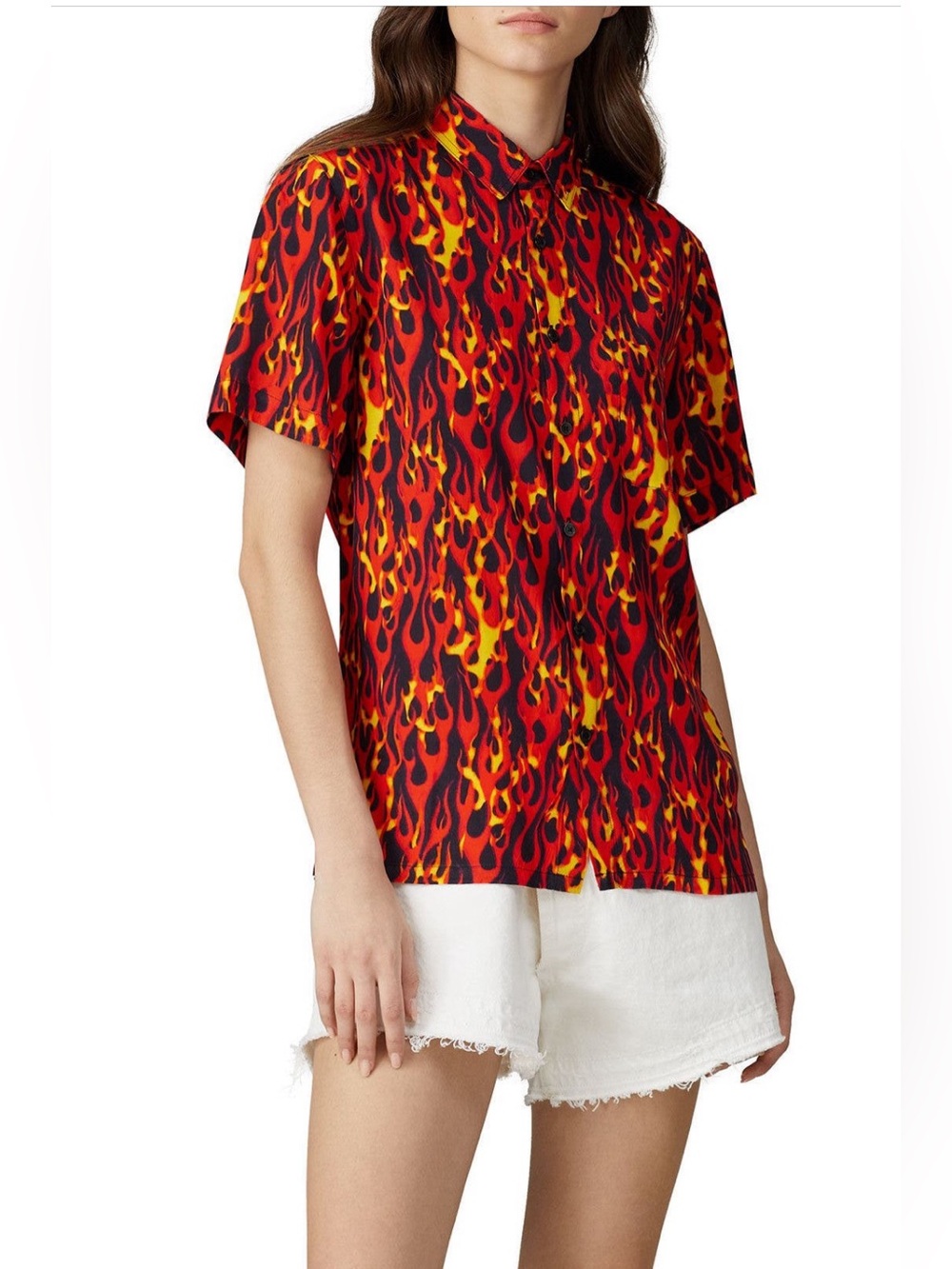 R13 Red~Yellow and Black Flame-Print Tony Shirt~Size Small~$395~